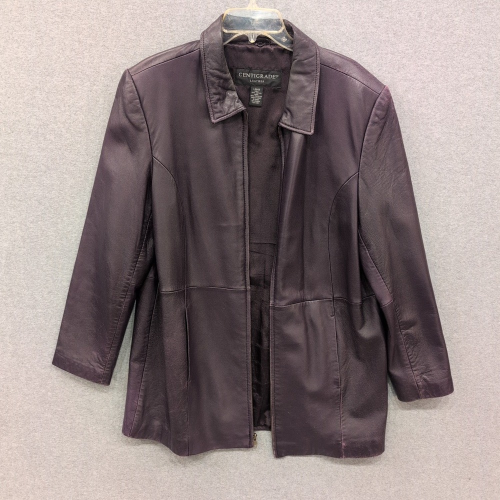 Centigrade Leather Purple Full Zip Jacket Womens Large Plum Genuine Leather Coat - Picture 1 of 12